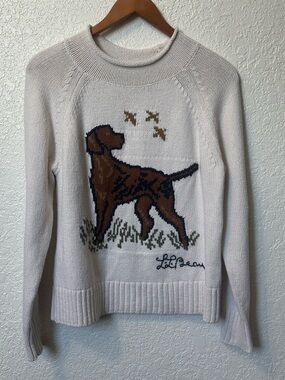 L.L. Bean Cream Sweater with Vizsla Dog Motif